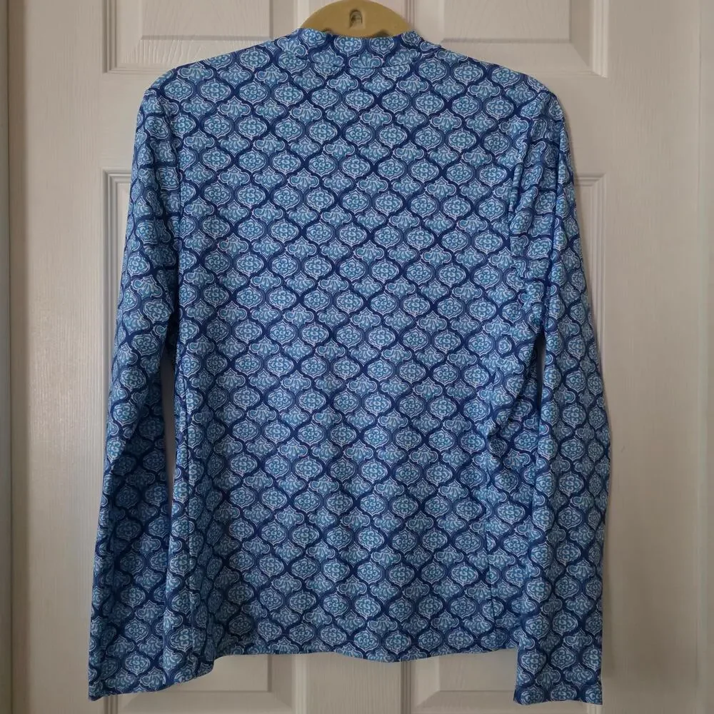 Caribbean Joe Full Zip Mock Neck Long Sleeve Rash Guard Top Size Large